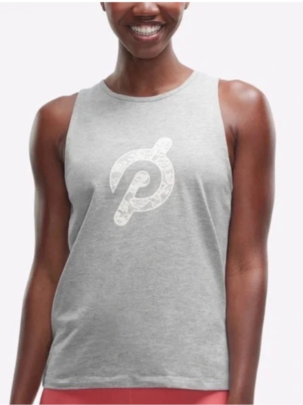 Peloton Gray Muscle Tank Top Lace Logo